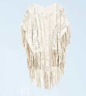 Summer New Women's Blouse Tassel Shawl Cloak Beige - Shop at LoveMi