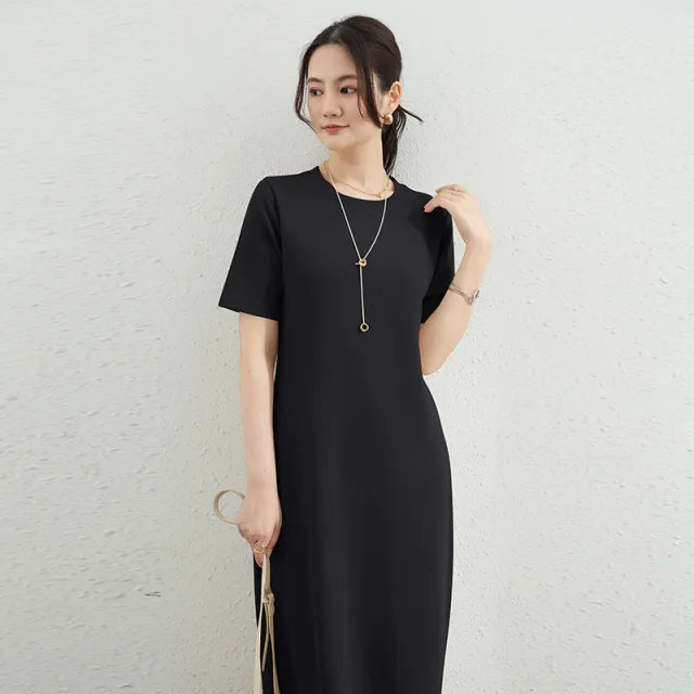 Women's Short sleeve Knitted Long Dress With Straps Short Sleeve Black - Shop at LoveMi