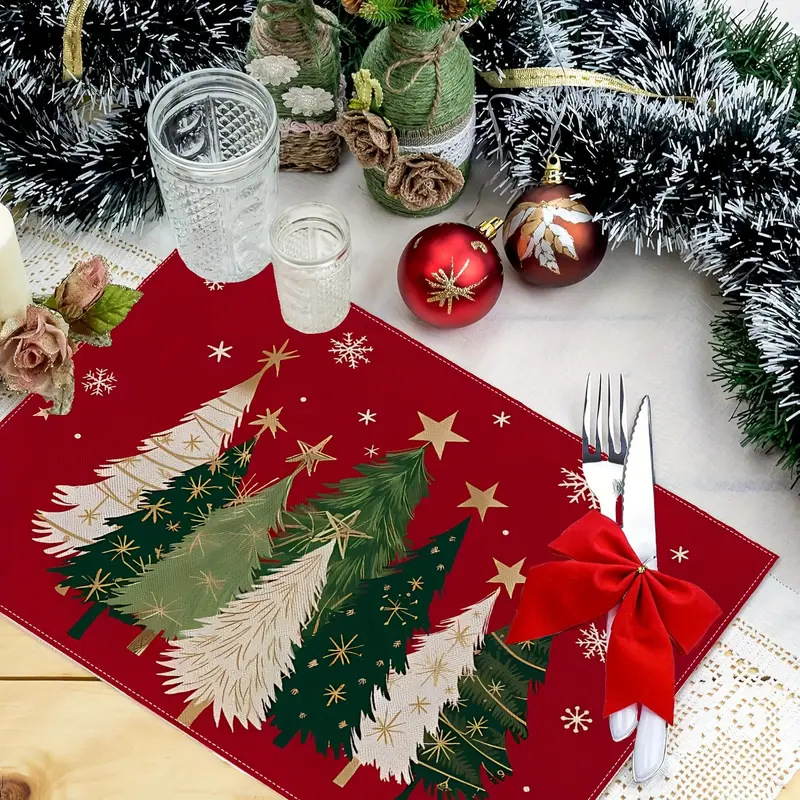Christmas Holiday Party Table Insulation Mat Christmas Tree Linen Printing