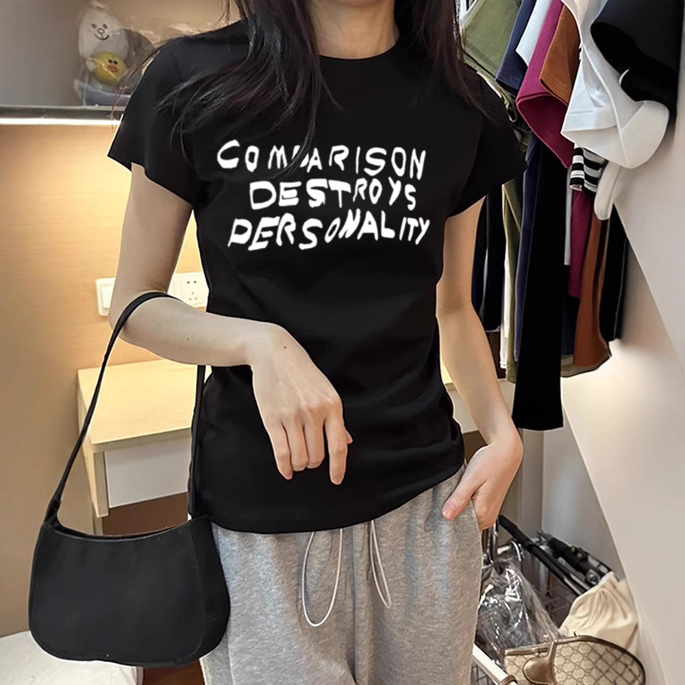 Niche Letter Print Design Short-sleeve Top