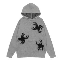 Spider Hooded Knitted Men's And Women's Casual Sweater Jacket - Gray - View 1