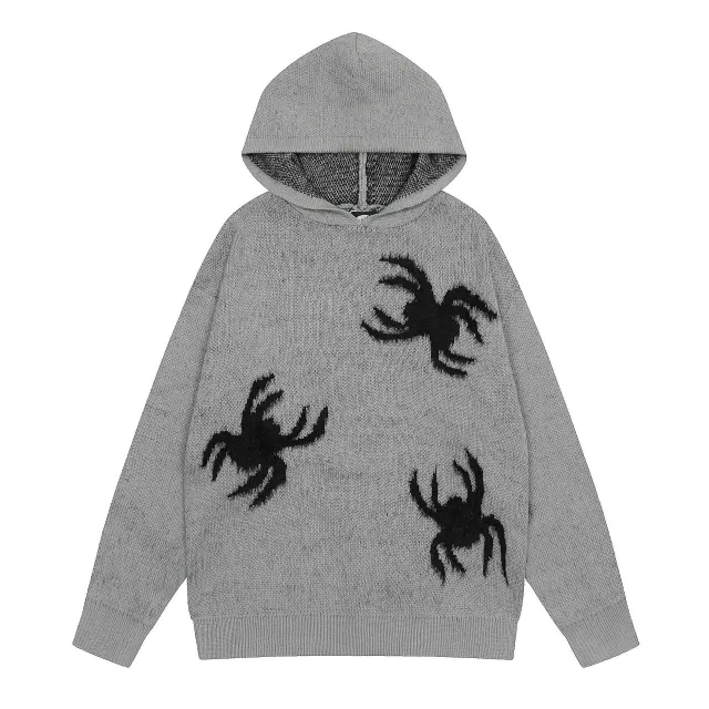 Spider Hooded Knitted Men's And Women's Casual Sweater Jacket Gray - Shop at LoveMi
