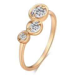 Simple Three-piece Lotus Leaf Exquisite Round Zircon Ring - Gold White Zirconium - View 1