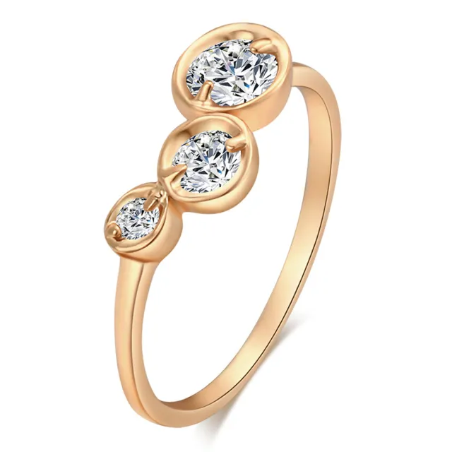 Simple Three piece Lotus Leaf Exquisite Round Zircon Ring Gold White Zirconium - Shop at LoveMi