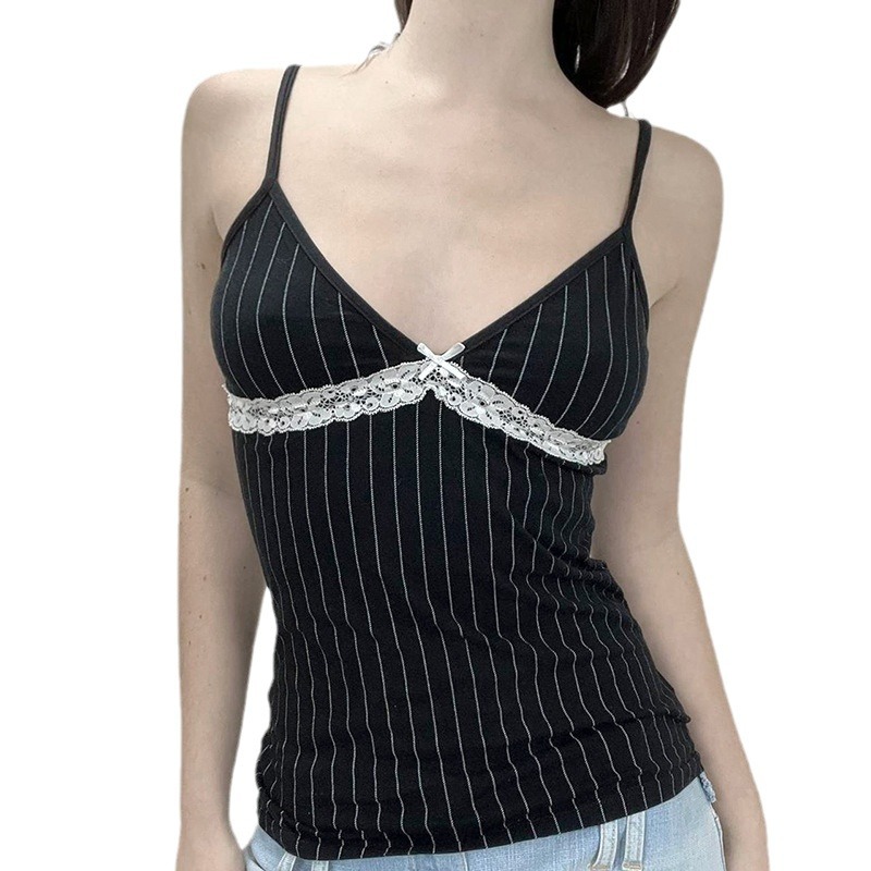 Girl Striped Contrast Color Lace Small Sling