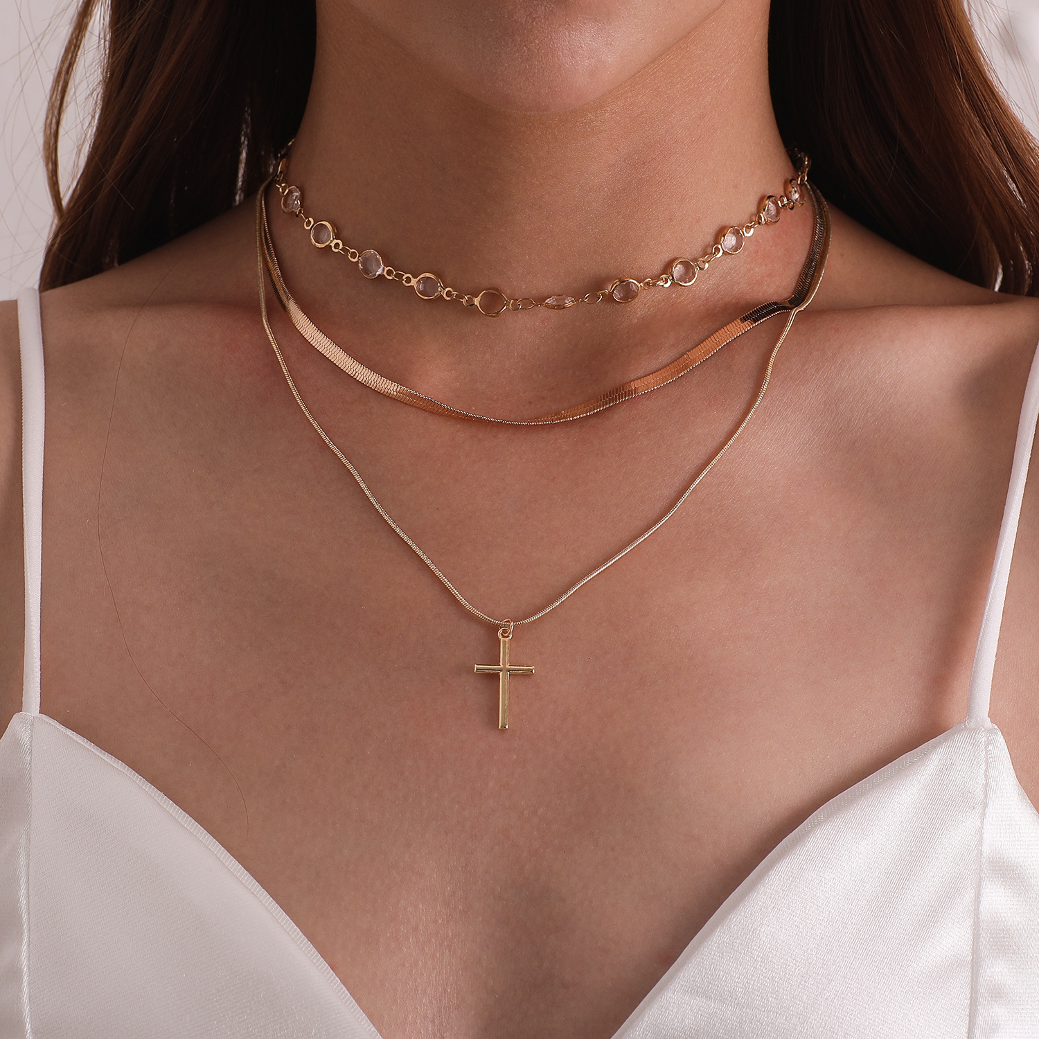 Fashion Rhinestone Necklace Cross Pendant Necklace For Women