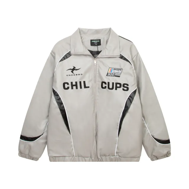Loose American Couple Embroidered Motorcycle PU Jacket Gray - Shop at LoveMi