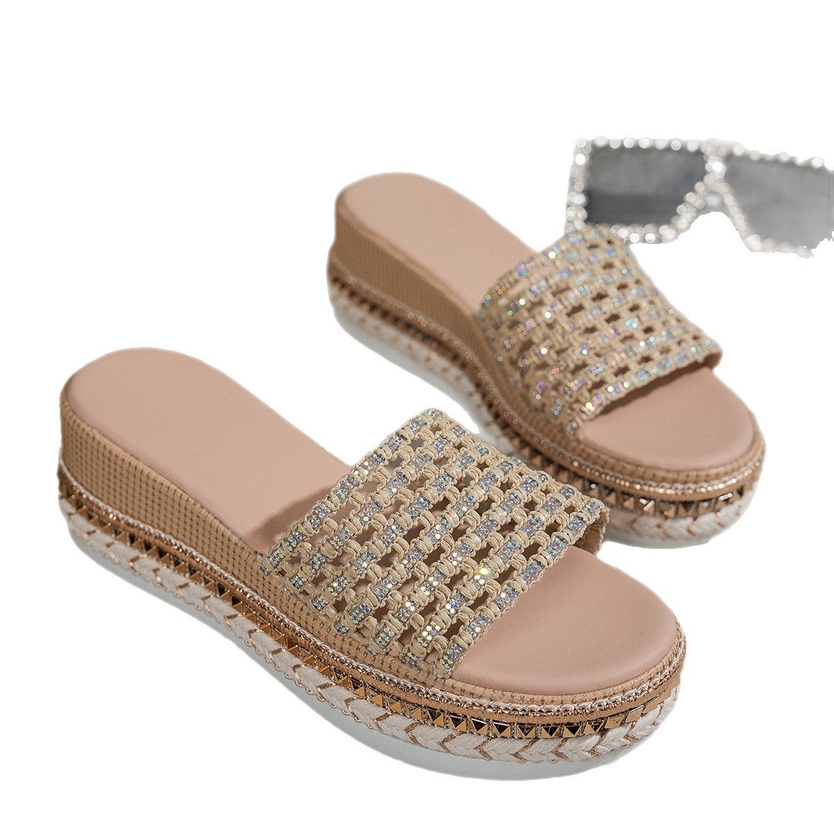 Color-block, Strappy Platform Wedge Sandals