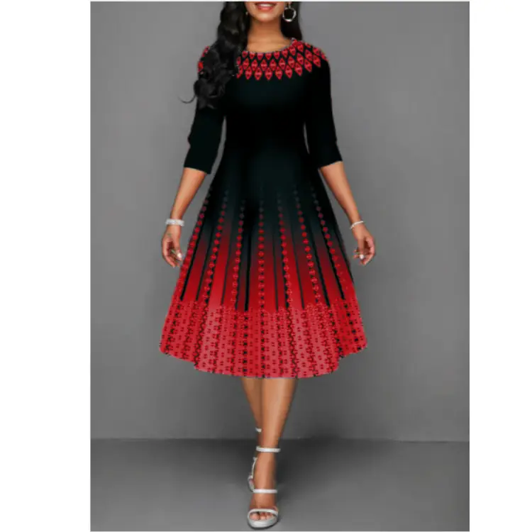 Women's Fashionable Printed Graceful Half Sleeve Waist Dress