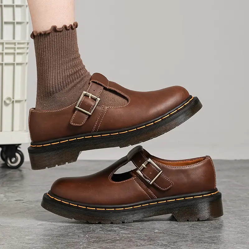 T-strap Mary Jane Shoes Genuine Leather Low-top