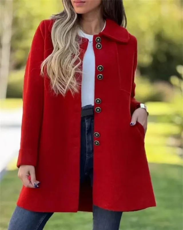 Polar Fleece Autumn And Winter Single breasted Woolen Coat Red - Shop at LoveMi