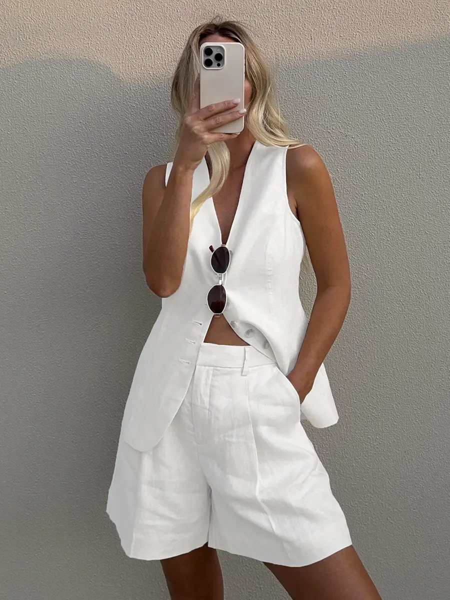Cotton Linen Shorts Commuter Vest Shorts Suit
