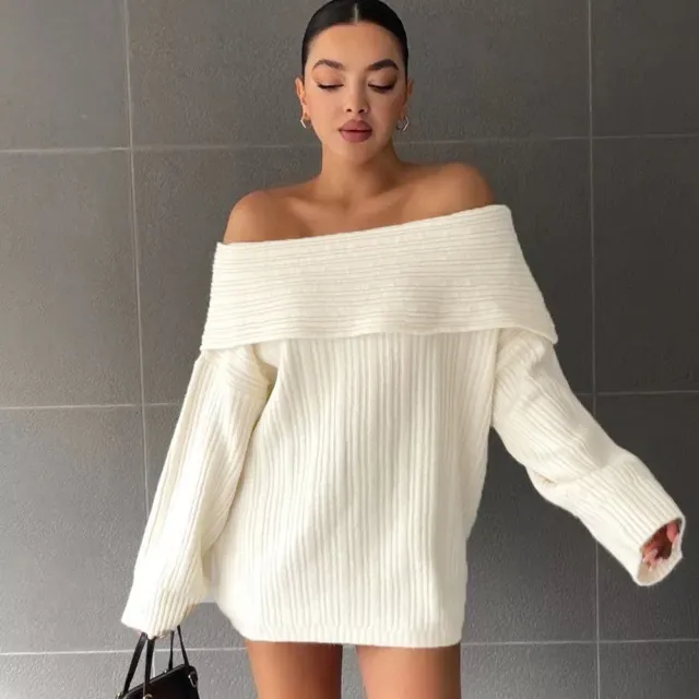 New Sexy Long Sleeve Loose Sweater For Women White - Shop at LoveMi