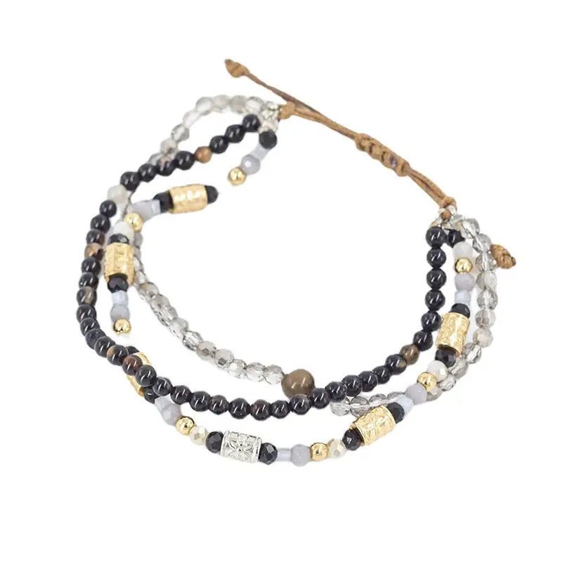 Multi-layer Winding Natural Stone Beaded Alloy Bracelet