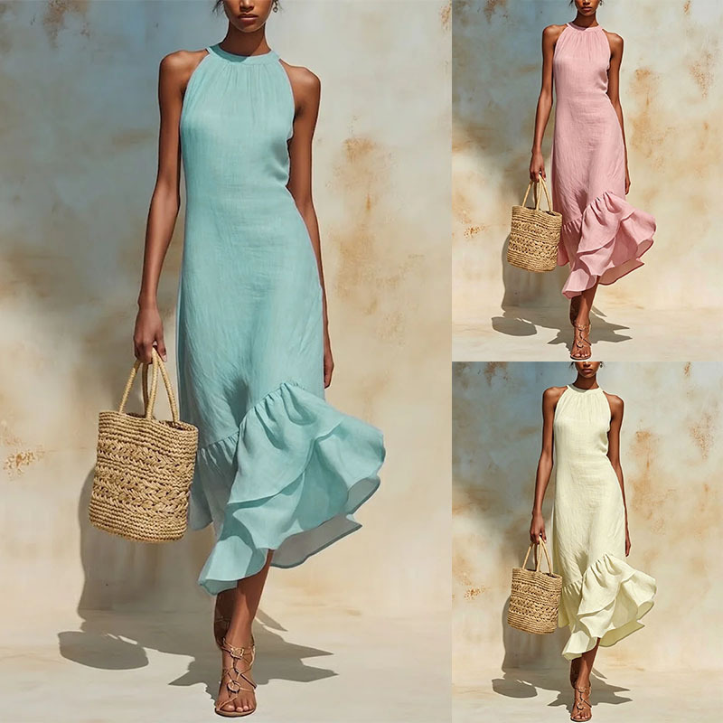Irregular Ruffled Fishtail Hem Sleeveless Dress product image