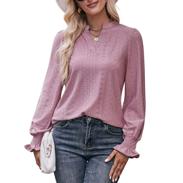 European And American Solid Color T shirt Hole V neck Brown - Shop at LoveMi