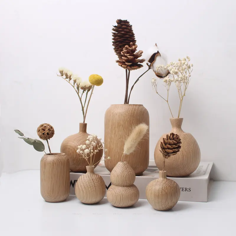 Japanese Style Groceries Solid Wood Dried Flowers and Flowerpot