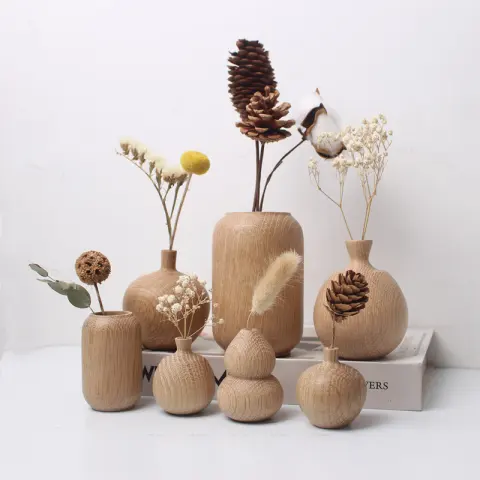 Japanese Style Groceries Solid Wood Dried Flowers and Flowerpot