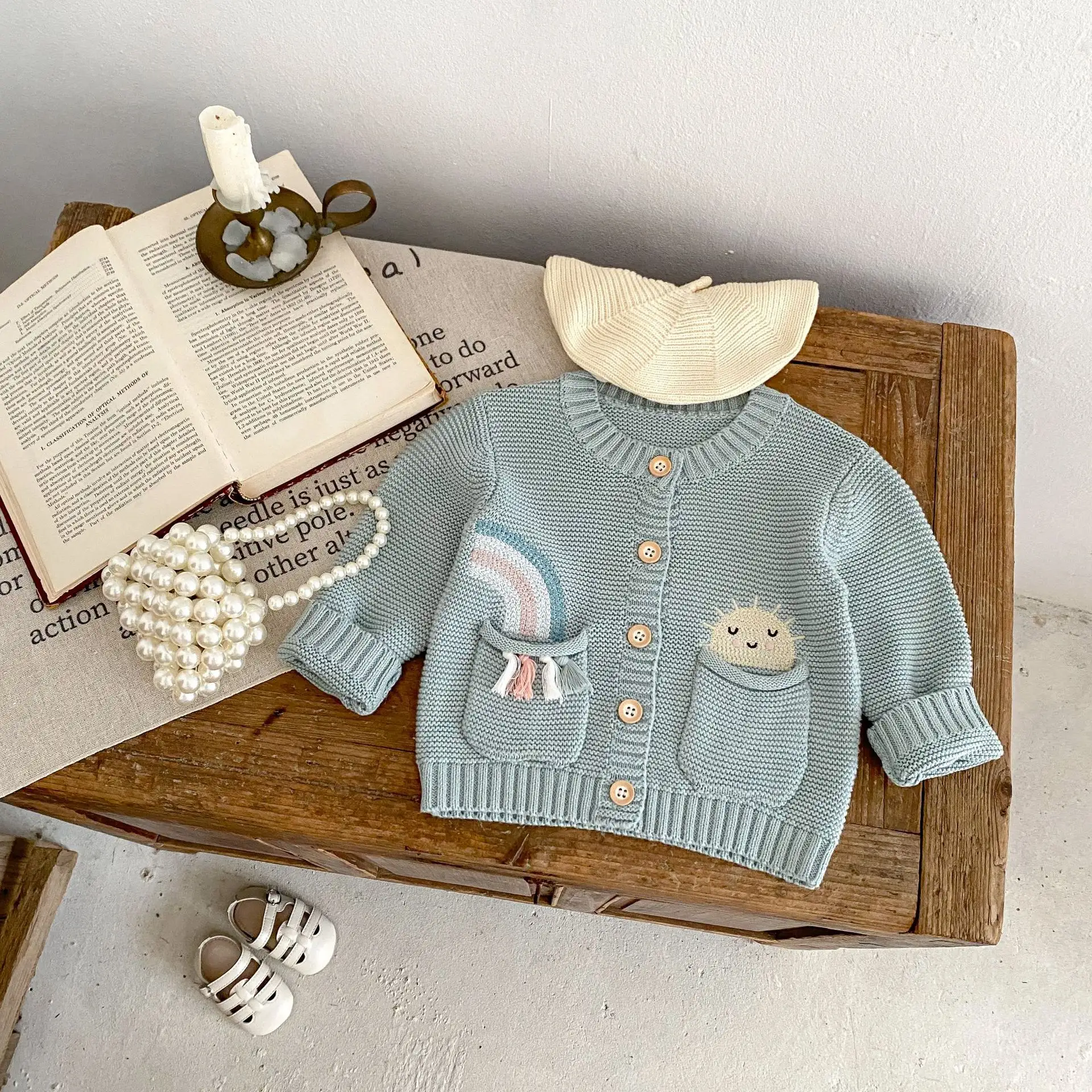 Infant Children's Rainbow Embroidered Pattern Round Neck