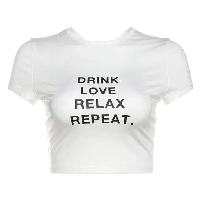 European And American Round Neck T shirt Letter Printing Midriff baring Short Sleeve White - Shop at LoveMi