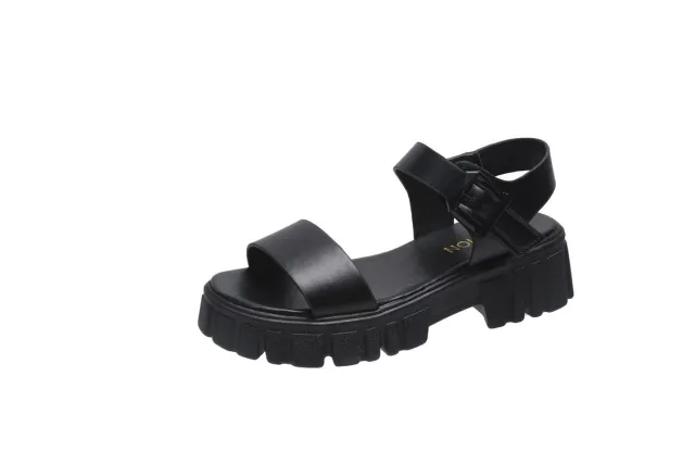 Women's Peep Toe Ankle strap Buckle Platform Sandals Black - Shop at LoveMi