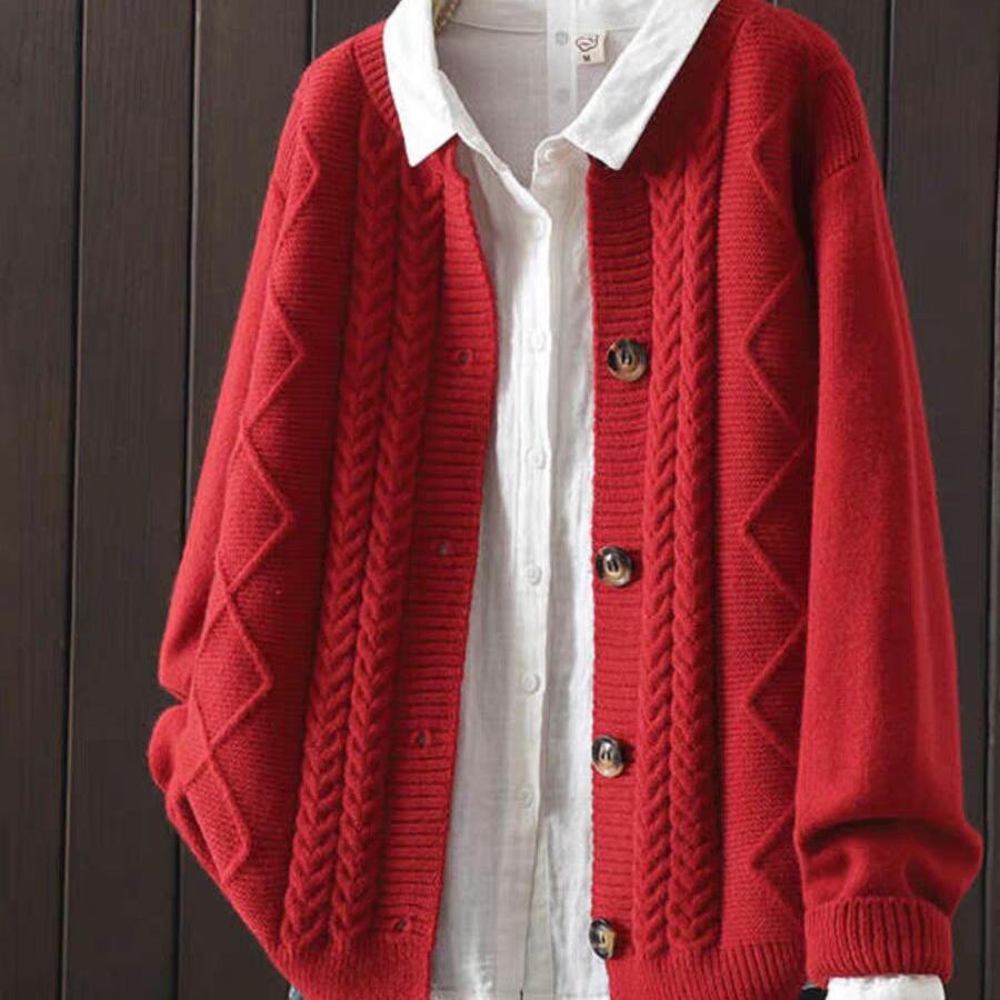 Knitted Cardigan Cable-Knit Sweater Coat For Women
