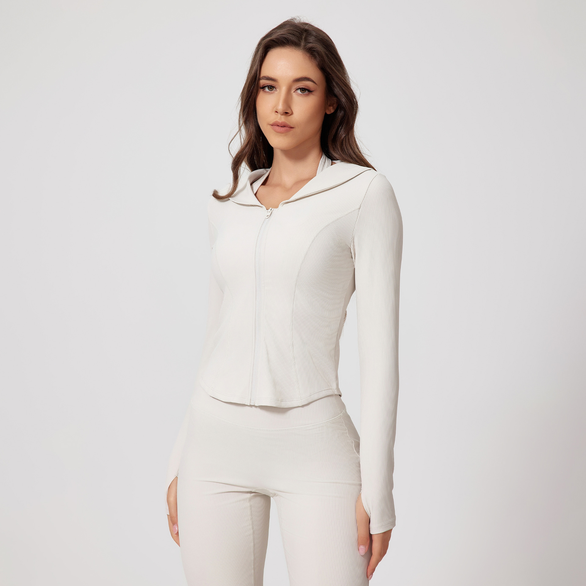 Threaded Long Sleeve Skinny Yoga Clothes