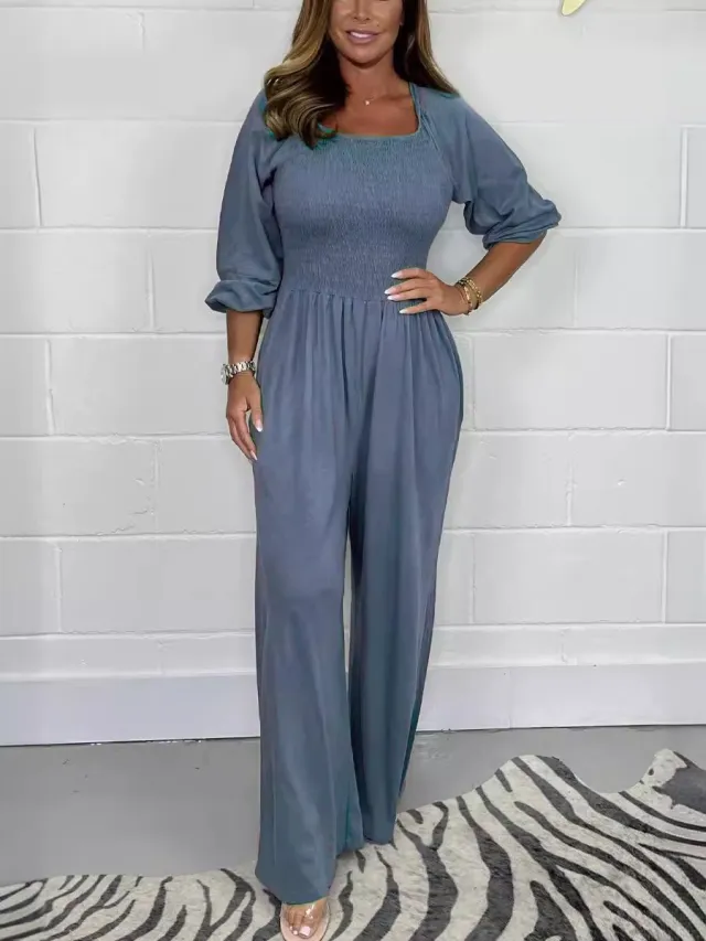 Women's Comfortable Elastic Waist Jumpsuit Blue - Shop at LoveMi