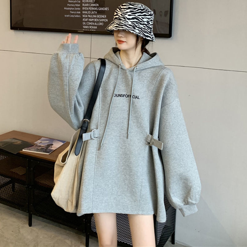 Korean-style Loose-fitting Fleece-lined Thickened Oversized Womens Hoodie For Fall And Winter