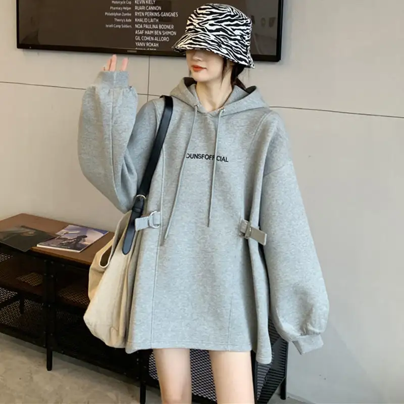 Korean-style Loose-fitting Fleece-lined Thickened Oversized Womens Hoodie