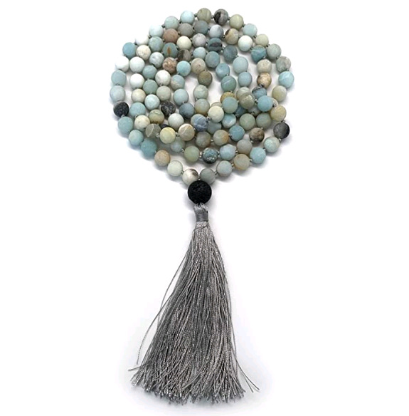 Tassel Long Necklace 108 Beads Handmade Natural Stone Layered Style