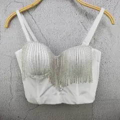 Diamond Tassel Chain Slim-fit Camisole Vest Design Short Scheming Summer Slimming Top - White - View 1
