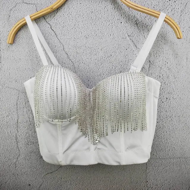 Diamond Tassel Chain Slim fit Camisole Vest Design Short Scheming Summer Slimming Top White - Shop at LoveMi