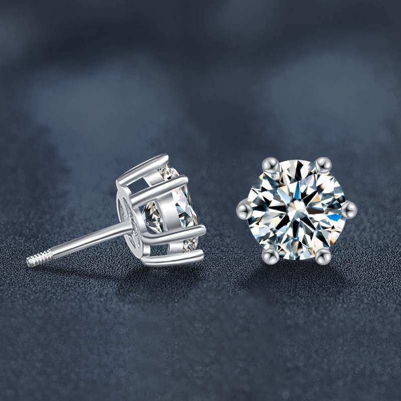 Womens Threaded Moissanite Six-Prong Elegant Earrings
