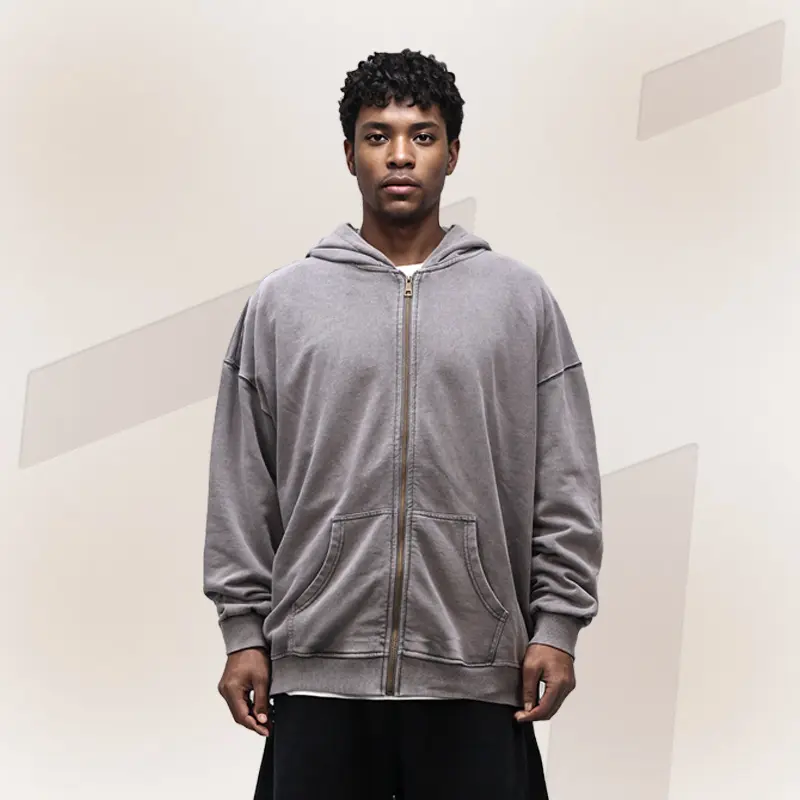 Men's Vintage Washed Zip Up Hoodie Oversized