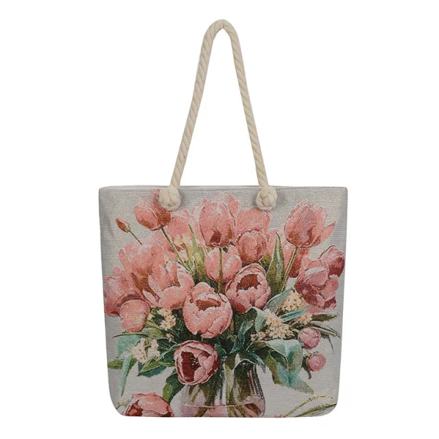 Double Sided Jacquard Embroidered Canvas Tote Bag White - Shop at LoveMi