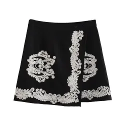 Embroidered Tied Top Sheath Skirt Suit - Skirt - View 1