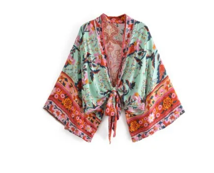 Printed V neck Batwing Sleeve Blouse 132Color - Shop at LoveMi