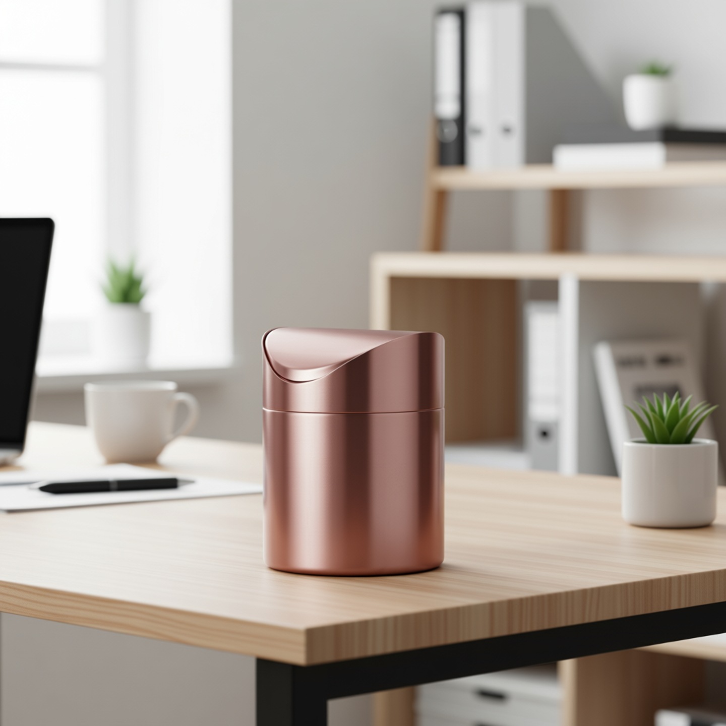 Golden Desktop Trash Can Creative Mini Trash Bin With Lid