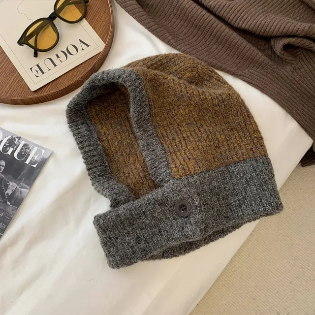 Autumn And Winter Warm Scarf Integrated Ear Protection Knitting Cold proof Woolen Cap Brown - Shop at LoveMi