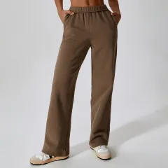 Waist-tied Fleece-lined Warm And Loose Straight Wide Leg Outdoor Leisure Sports Pants - Caramel Mocha - View 1