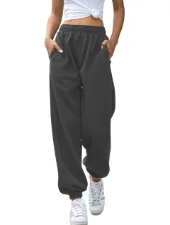 Women's Fashion All-match High Waist Casual Track Sweatpants Ankle Banded Pants - Dark Gray - View 1