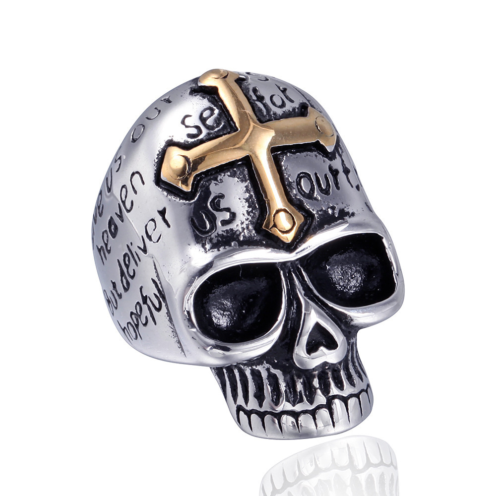 New Stylish Titanium Steel Ring With Skull And Cross Design