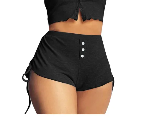 Women's Pants Printed Side Drawstring Shorts Black - Shop at LoveMi