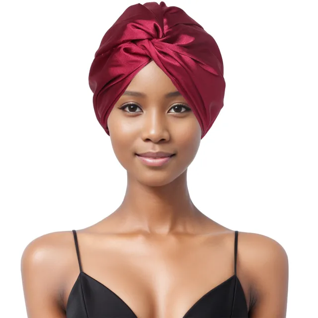 Double Layer Nightcap Cross Twist Shower Cap Wine Red - Shop at LoveMi