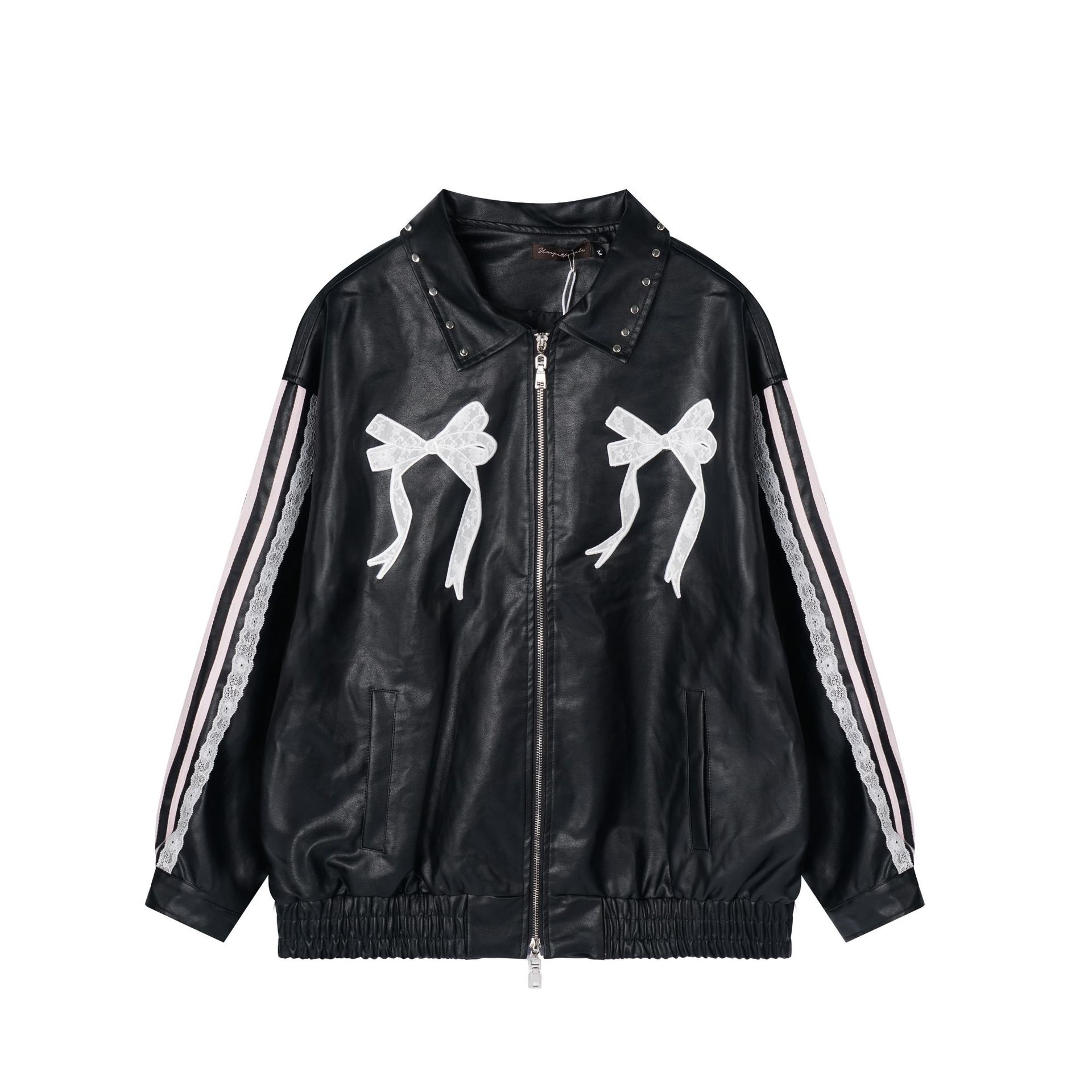 Beautiful Girl Embroidery Leather Jacket Coat Black - Shop at LoveMi