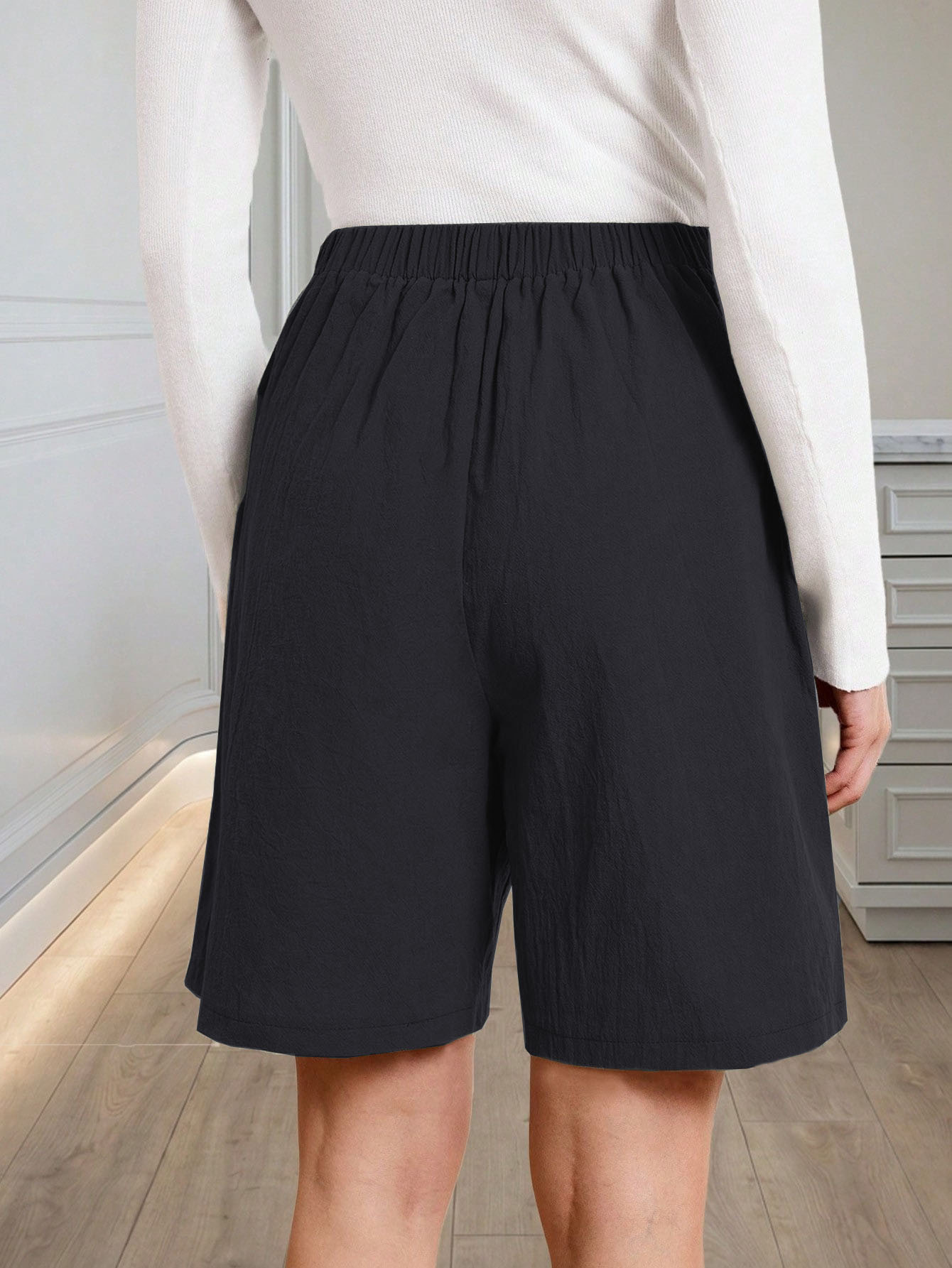 Breathable Linen Blend Mid-Waist Button Shorts for Women