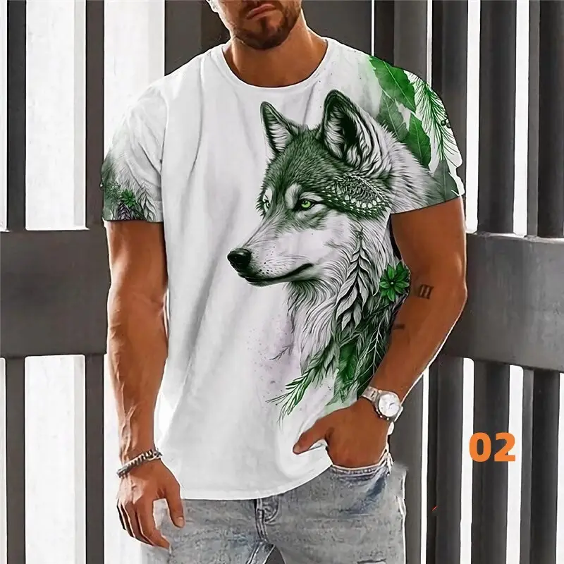 Wolf 3D Printed Round Neck Daily Sports Short Sleeve