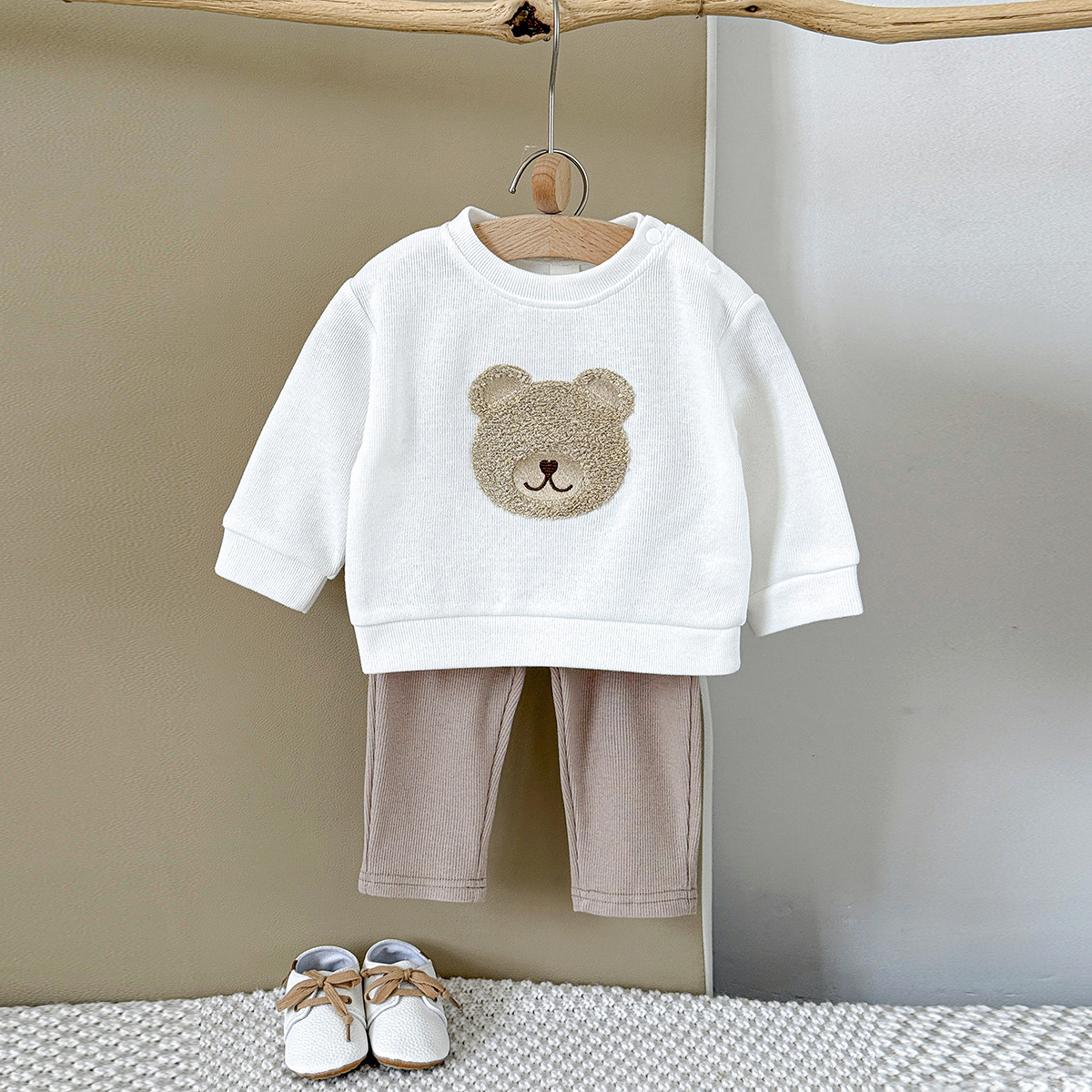INS Unisex Baby Bear Print Long-sleeve Hoodie And Sweatpants Set For Springautumn