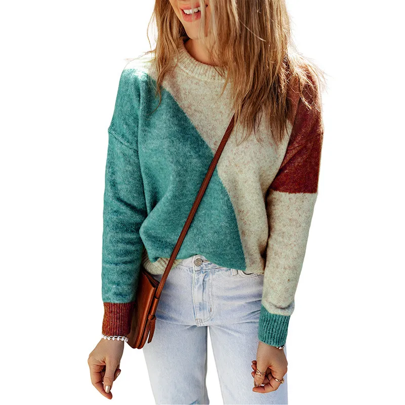 Women's Pullover Round Neck Multicolour Threaded Long Sleeve Top - Lc2722952 Colour